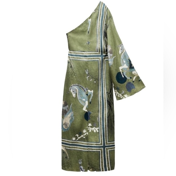 ZARA PRINT ASYMMETRIC LINEN DRESS - Picture 15 of 16